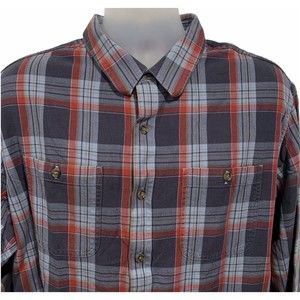 LL Bean Men Blue Red Plaid Long Sleeve Flannel Button Up Shirt‎ Size X-Large XL